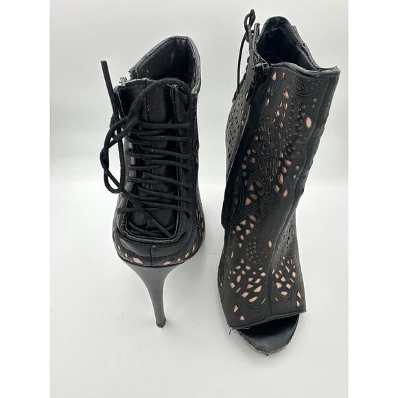 Steve Madden Korsett Black Leather Booties Size 8 - Picture 3 of 6